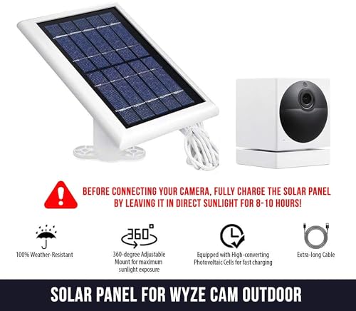 Wasserstein Solar Panel Compatible with Wyze Cam Outdoor - Power Your Surveillance Camera continuously with 2W 5V Charging (3-Pack, White) (Wyze Cam Outdoor NOT Included) - Image 2