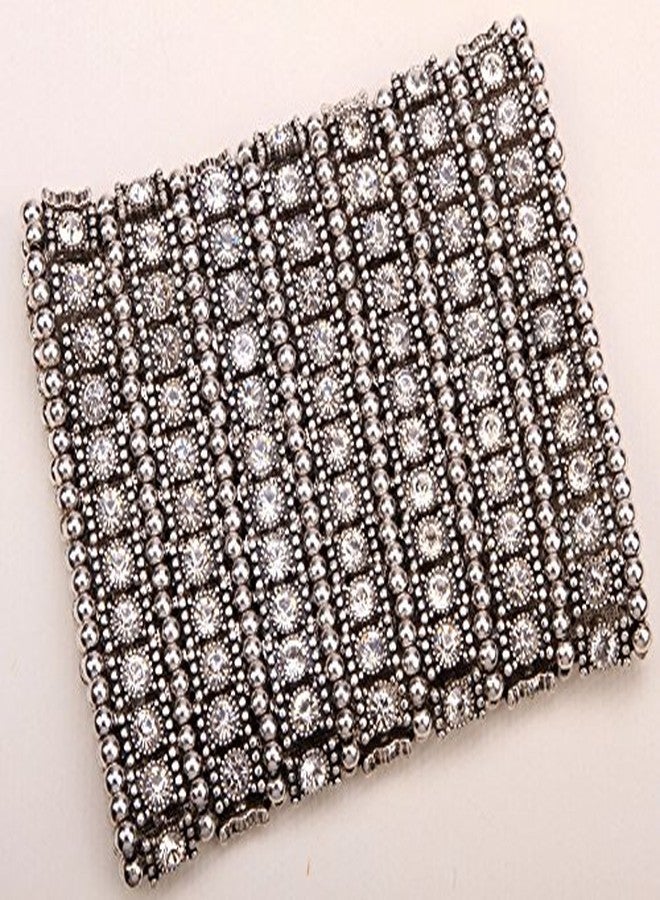 YACQ Women's Multilayer Big Stretch Cuff Bracelets Fit Wrist Size 7 to 7-4/5 Inch - Elastic Band & 7 Row Crystals Jewelry - 4-1/2 Inch Wide - Lead & Nickle Free - Image 3