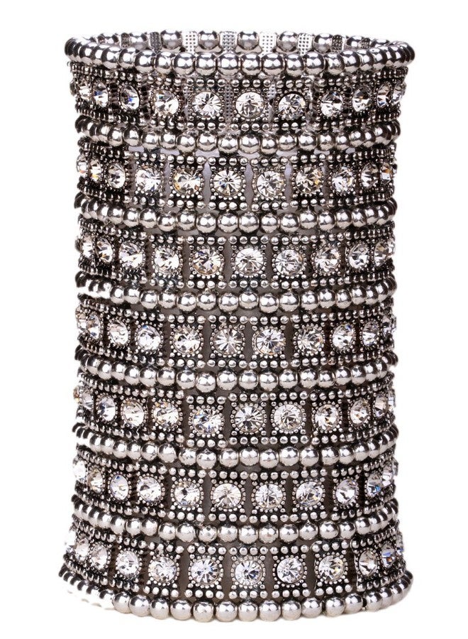 YACQ Women's Multilayer Big Stretch Cuff Bracelets Fit Wrist Size 7 to 7-4/5 Inch - Elastic Band & 7 Row Crystals Jewelry - 4-1/2 Inch Wide - Lead & Nickle Free - Image 1