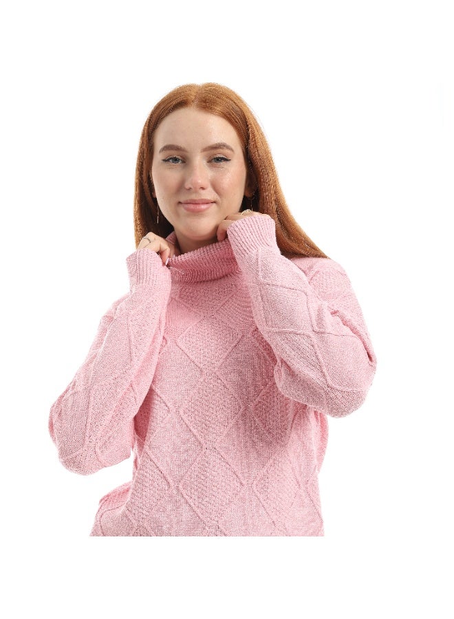 سيزار بلوفر صوف حريمي سادة برقبة عالية  وتصميم معينات - Image 4