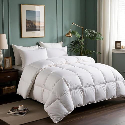 Serta Goose Feathers Down Fiber Comforter Oversize King Duvet Insert100 Cotton Hotel Luxury Hypoallergenic Comforter All Season Medium Warmth 108 x 98 in White - Image 1