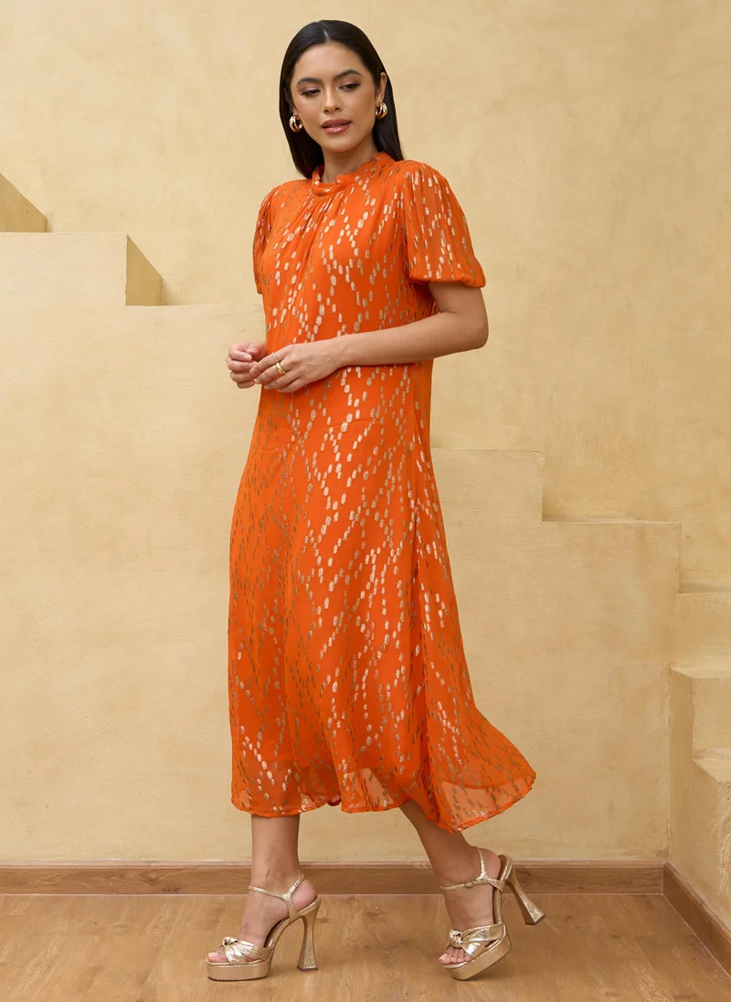 كوتور لابس Rust Golden Weaved Midi Dress