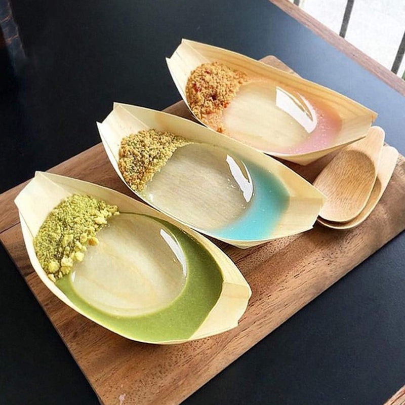 comfrt 50pcs Wooden Boat Disposable Wood Boat Plates Dishes Sushi Boat Sushi Serving Tray Leaf Boat Food Container Wood Bowl - Image 2
