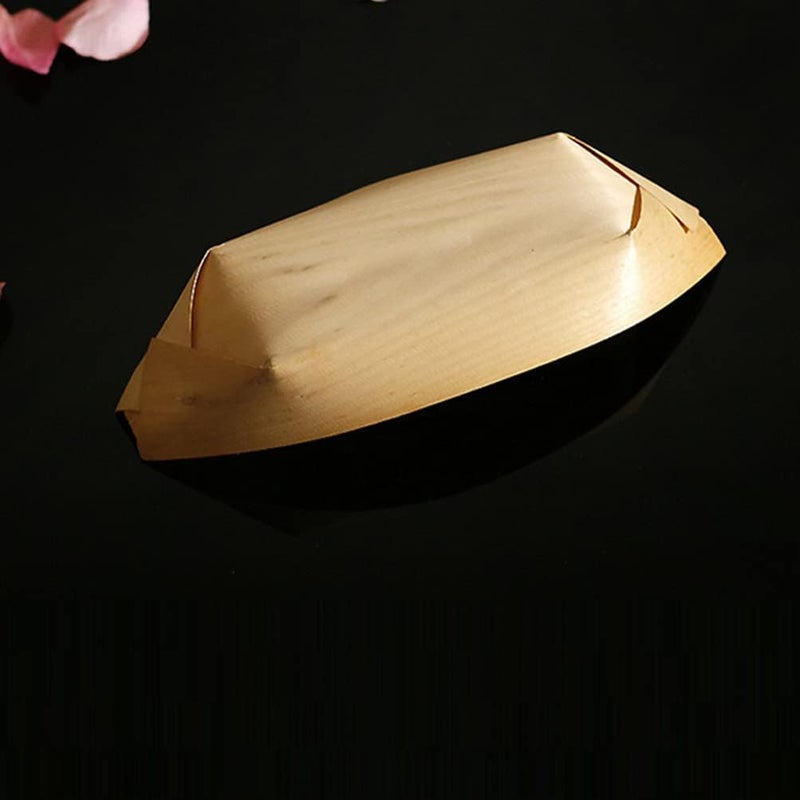comfrt 50pcs Wooden Boat Disposable Wood Boat Plates Dishes Sushi Boat Sushi Serving Tray Leaf Boat Food Container Wood Bowl - Image 3