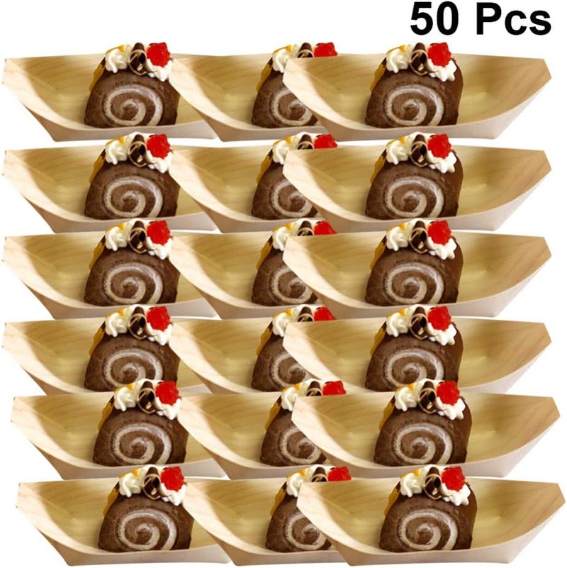comfrt 50pcs Wooden Boat Disposable Wood Boat Plates Dishes Sushi Boat Sushi Serving Tray Leaf Boat Food Container Wood Bowl - Image 5