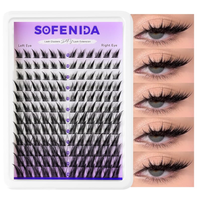 SOFENIDA Fox Eye Lash Clusters Wispy Cluster Eyelash Extensions 10-16MM Cluster Lashes C Curvature Eyelash Cluster Left&Right DIY Lash Extension Soft Cat Eye Lash Cluster - Image 1