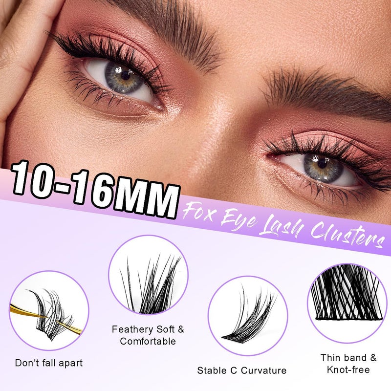 SOFENIDA Fox Eye Lash Clusters Wispy Cluster Eyelash Extensions 10-16MM Cluster Lashes C Curvature Eyelash Cluster Left&Right DIY Lash Extension Soft Cat Eye Lash Cluster - Image 2