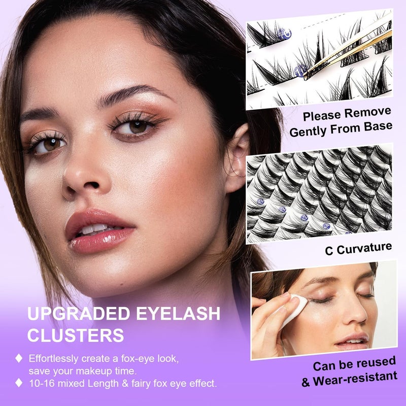 SOFENIDA Fox Eye Lash Clusters Wispy Cluster Eyelash Extensions 10-16MM Cluster Lashes C Curvature Eyelash Cluster Left&Right DIY Lash Extension Soft Cat Eye Lash Cluster - Image 5