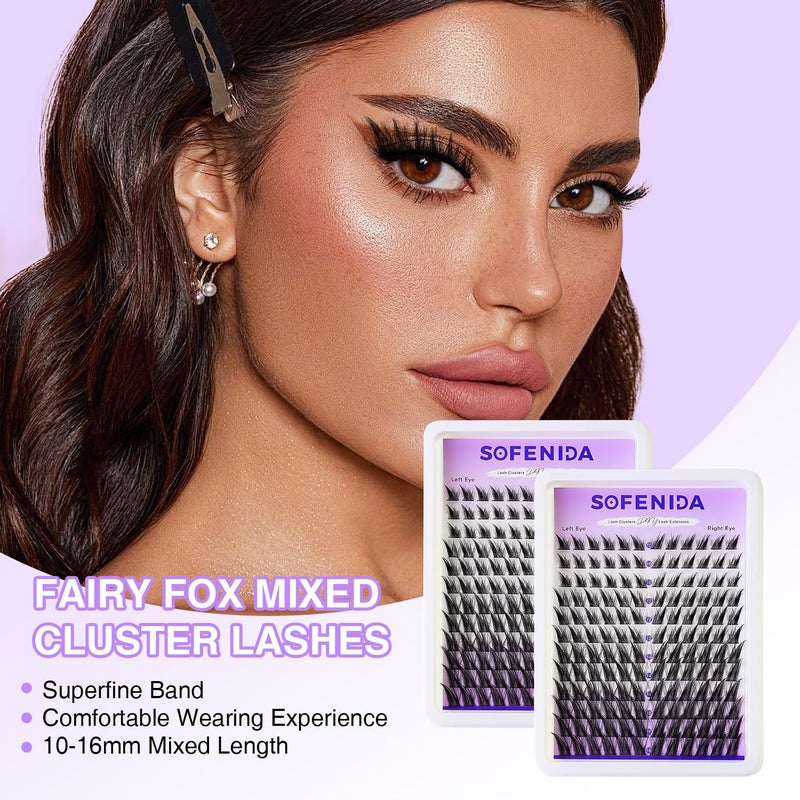 SOFENIDA Fox Eye Lash Clusters Wispy Cluster Eyelash Extensions 10-16MM Cluster Lashes C Curvature Eyelash Cluster Left&Right DIY Lash Extension Soft Cat Eye Lash Cluster - Image 3