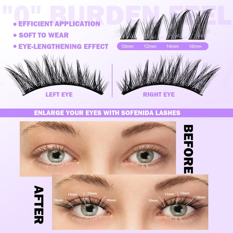 SOFENIDA Fox Eye Lash Clusters Wispy Cluster Eyelash Extensions 10-16MM Cluster Lashes C Curvature Eyelash Cluster Left&Right DIY Lash Extension Soft Cat Eye Lash Cluster - Image 4