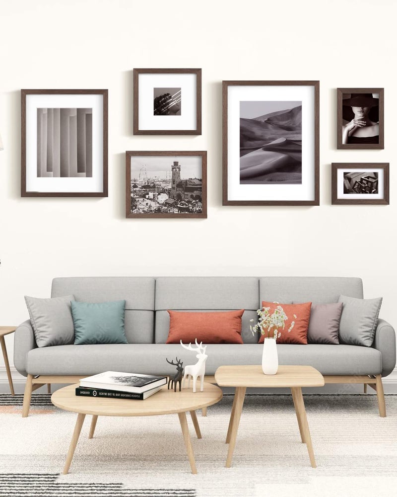 Egofine Egofine 4x6 Picture Frames Made of Solid Wood with Plexiglass  Display Pictures 3.5x5 with Mat or 4x6 Without Mat Set of 4 for Tabletop and Wall Mounting  Brown  - Image 4