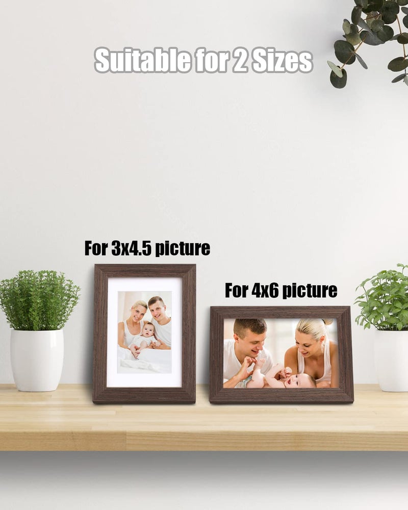 Egofine Egofine 4x6 Picture Frames Made of Solid Wood with Plexiglass  Display Pictures 3.5x5 with Mat or 4x6 Without Mat Set of 4 for Tabletop and Wall Mounting  Brown  - Image 5