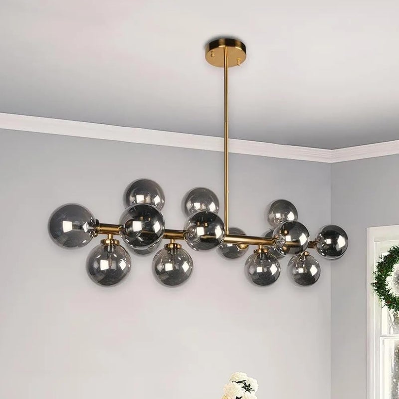 36-Inch Modern Dining Chandelier Light Fixture - Smoke Black Glass with 15 Bulbs - Image 1