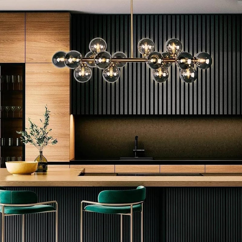 36-Inch Modern Dining Chandelier Light Fixture - Smoke Black Glass with 15 Bulbs - Image 2