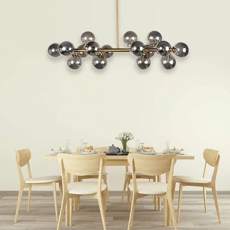 36-Inch Modern Dining Chandelier Light Fixture - Smoke Black Glass with 15 Bulbs - Image 3