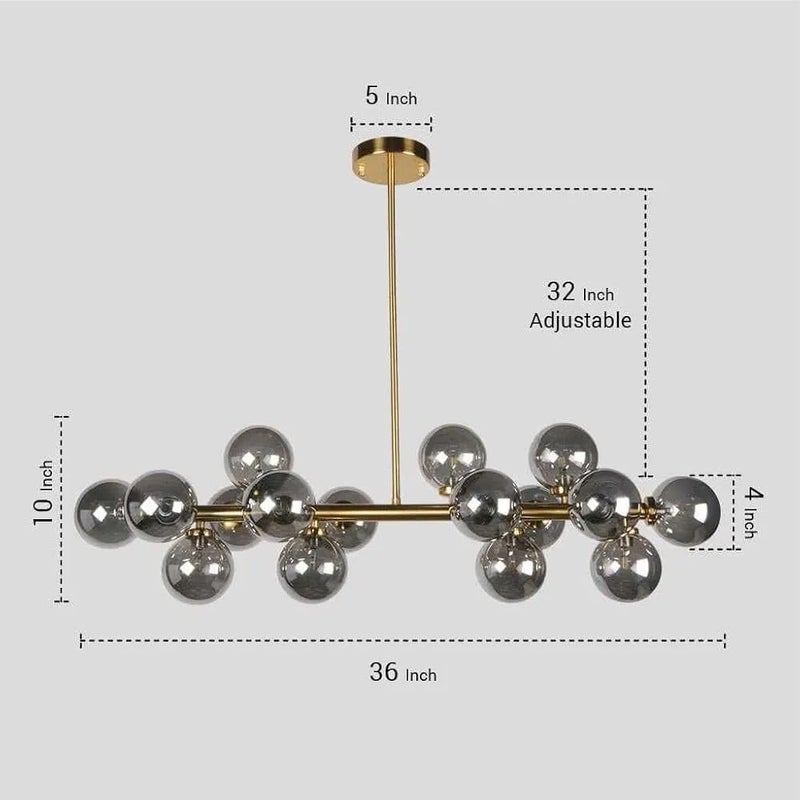 36-Inch Modern Dining Chandelier Light Fixture - Smoke Black Glass with 15 Bulbs - Image 4
