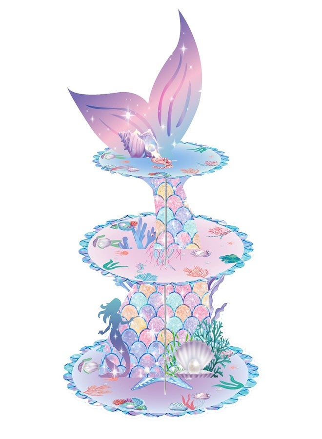 AGANS Mermaid Theme Cake Stand & Topper Set Birthday Party Decorations for Boys&Girls with Cardboard Cupcake Holders Kids Party Supplies (Mermaid) - Image 1