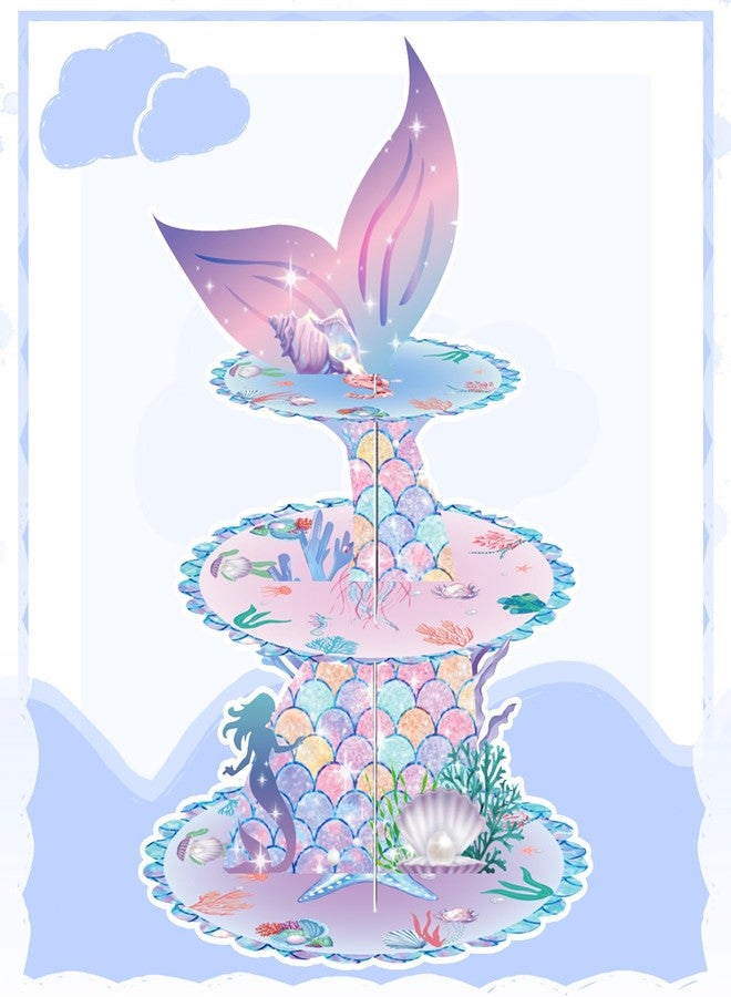 AGANS Mermaid Theme Cake Stand & Topper Set Birthday Party Decorations for Boys&Girls with Cardboard Cupcake Holders Kids Party Supplies (Mermaid) - Image 5