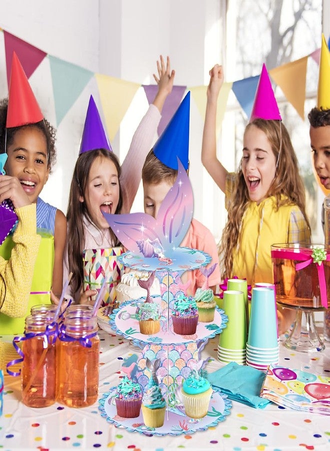 AGANS Mermaid Theme Cake Stand & Topper Set Birthday Party Decorations for Boys&Girls with Cardboard Cupcake Holders Kids Party Supplies (Mermaid) - Image 3
