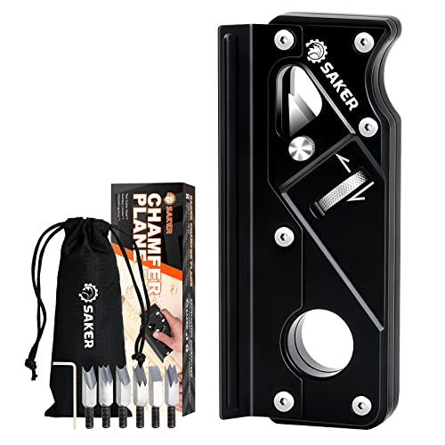 Saker Chamfer Plane-Woodworking Edge Corner Flattening Tool with Auxiliary Locator,Hand Chamfering Planer Suitable for Quick Edge Trimming of Wood (Combination upgrade-6 Cutter Heads, Black) - Image 1