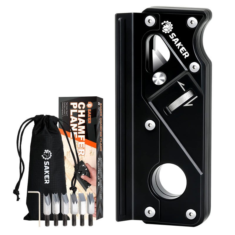 Saker Chamfer Plane-Woodworking Edge Corner Flattening Tool with Auxiliary Locator,Hand Chamfering Planer Suitable for Quick Edge Trimming of Wood (Combination upgrade-6 Cutter Heads, Black) - Image 5