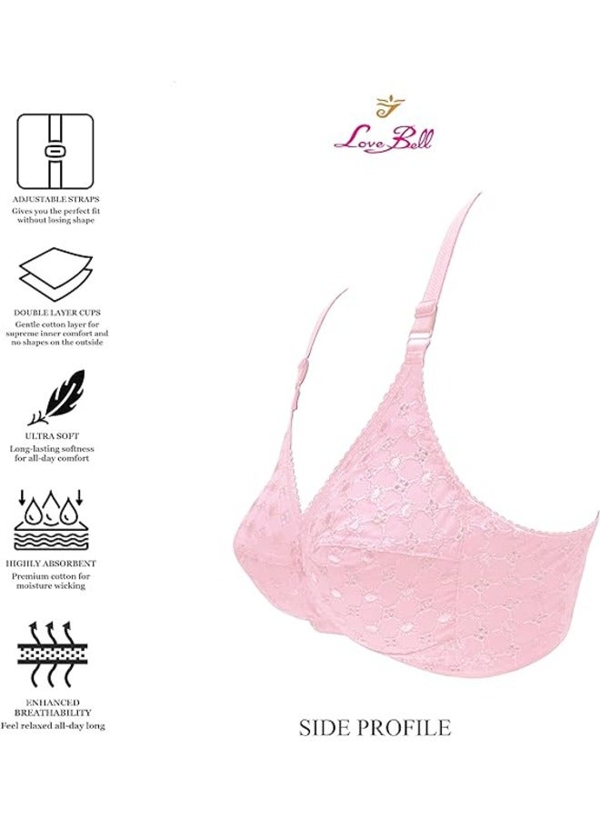 لوف بيل حمالة صدر نسائية من Love Bell مع تطريز - حمالة صدر Lovebell للاستخدام اليومي بطبقة مزدوجة وغير مبطنة للسيدات  - Image 2