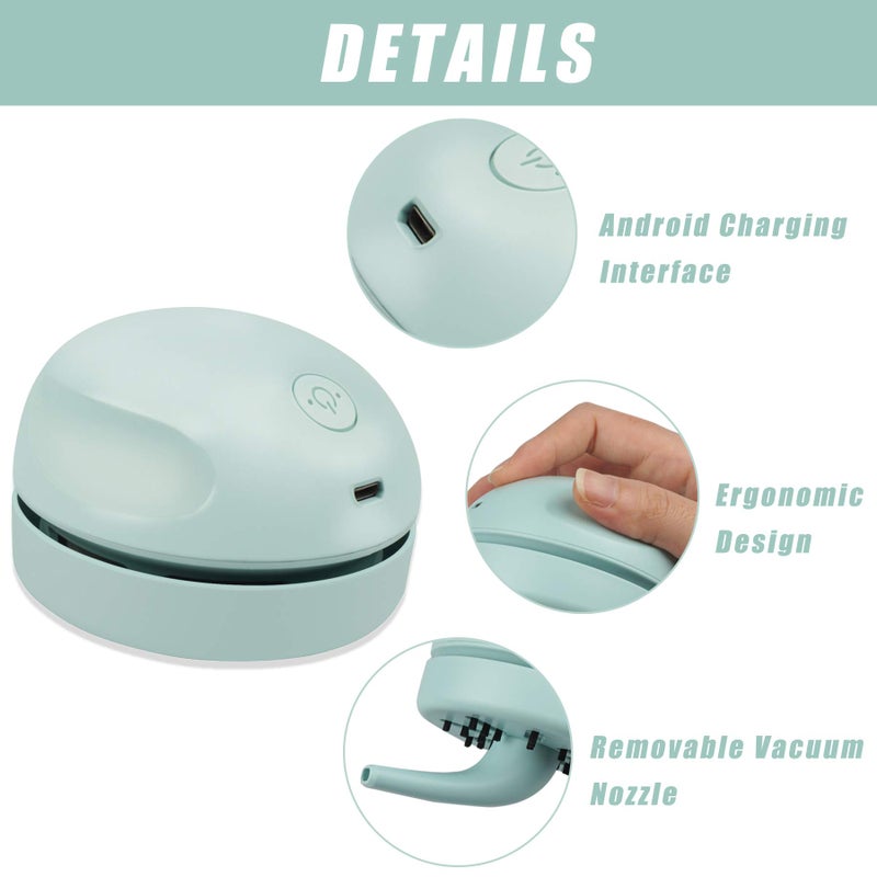 prowithlin Desktop Vacuum Cleaner USB Charging with Vacuum Nozzle Cleaning Brush, Detachable Design & Portable Mini Table Dust Vaccum Cleaner, Clean Dust, Crumbs, Piano, Computer, Car Etc(Light Green) - Image 2