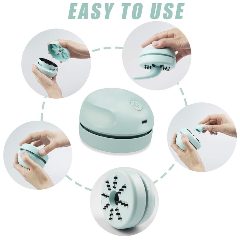 prowithlin Desktop Vacuum Cleaner USB Charging with Vacuum Nozzle Cleaning Brush, Detachable Design & Portable Mini Table Dust Vaccum Cleaner, Clean Dust, Crumbs, Piano, Computer, Car Etc(Light Green) - Image 5