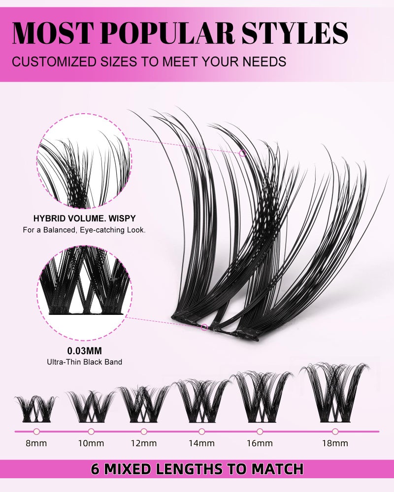 AGGRAD Flora Lash Clusters 8-18mm Light-Volume Wispy Eyelash Clusters D Curl - WideSpan DIY Eyelash Extension Spiky Cat Eye Lashes Individual Fake Eyelashes Clusters with 0.03mm Ultra-Thin Black Band - Image 2