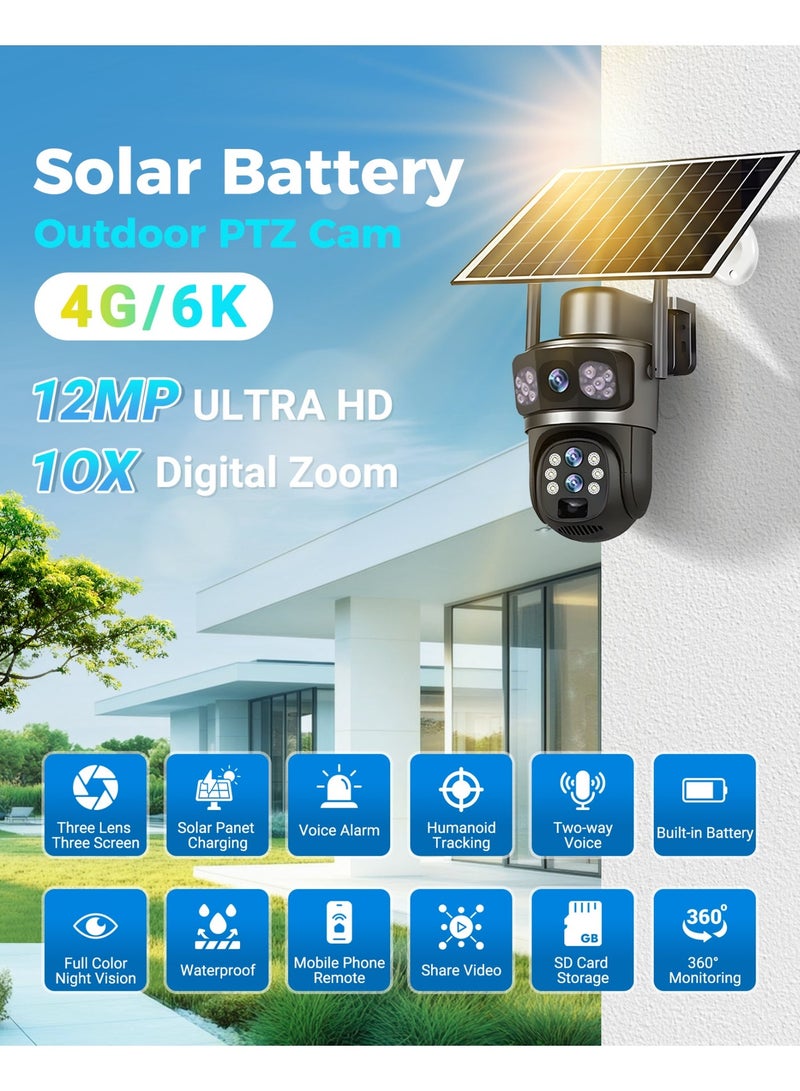 SUPER 5 10X Zoom 4G Sim Solar Camera Outdoor 6K 12MP Three Lens Security Surveillance Camera PIR Auto Tracking IP Solar CCTV V380 App - Image 2