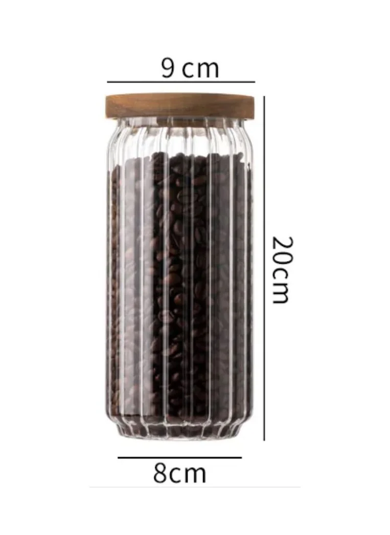 1 تشيس Borosilicate Stripe Glass Food Storage Jar With Acacia Wood Air Tight Lid, Set Of 3, 1000 ML