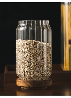 1Chase Borosilicate Stripe Glass Food Storage Jar With Acacia Wood Air Tight Lid, Set Of 3, 1000 ML  - Image 3