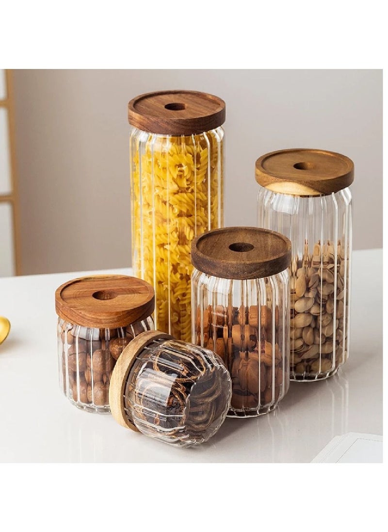 Borosilicate Stripe Glass Food Storage Jar With Acacia Wood Air Tight Lid, Set Of 3, 1000 ML - pzsku/Z4BEF7C08CAC488F47D19Z/45/_/1675255899/bf583687-9c09-40e7-9587-35581de33704