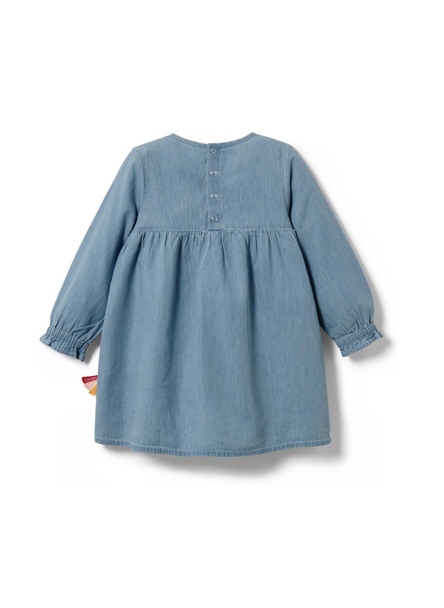 Tchibo Kids Girl Long Sleeves Graphic Print Dress, Blue  - Image 3