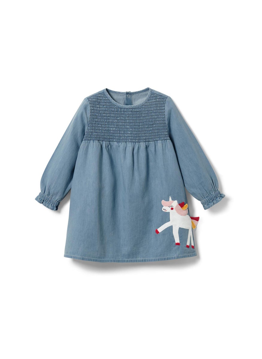 Tchibo Kids Girl Long Sleeves Graphic Print Dress, Blue  - Image 2