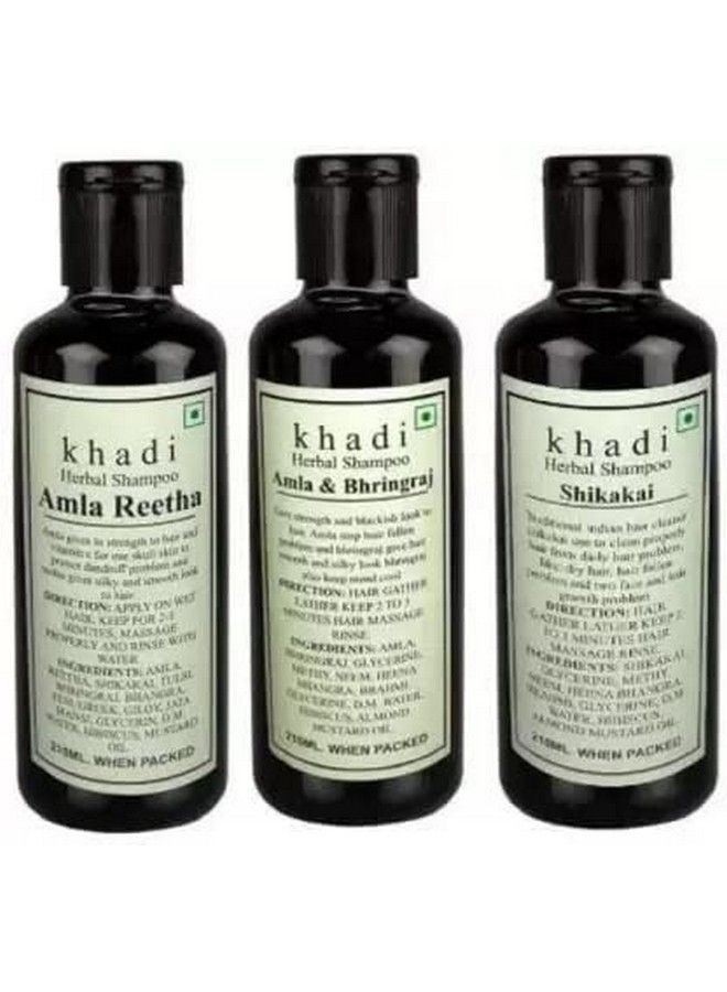 Khadi Herbal Pure & Natural Shampoo Combo Pack Amla Bhrinraj Amla Reetha Shikakai (Pack Of 3) (630Ml) - Image 1
