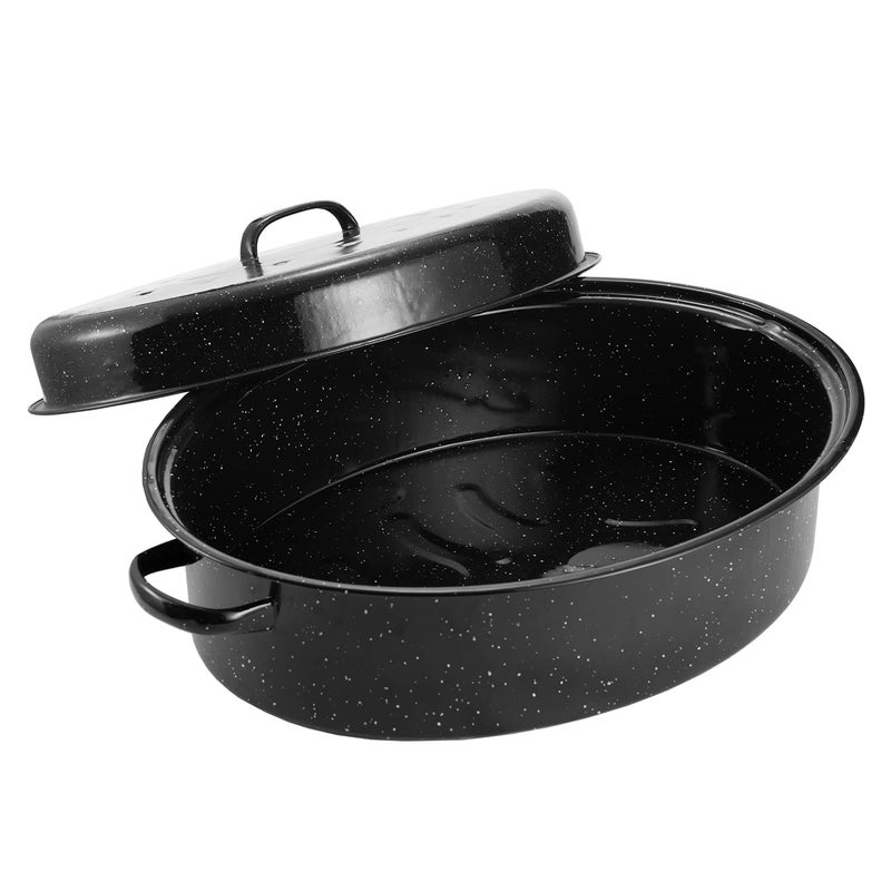 Kendane Granite Roasting Pan 18 Enameled Roasting Pan with Domed Lid Oval Turkey Roaster Pot Broiler Pan Great for Turkey Chicken Lamb Vegetable Dishwasher Safe Cookware Fit for 18Lb Turkey by Kendane 