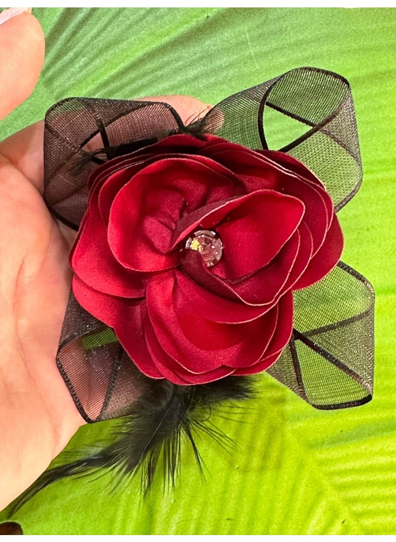 Gönülden Tasarım Heart Design 8x8 cm Embossed Flower Brooch Lapel Pin Turban Pin Hair Accessory 