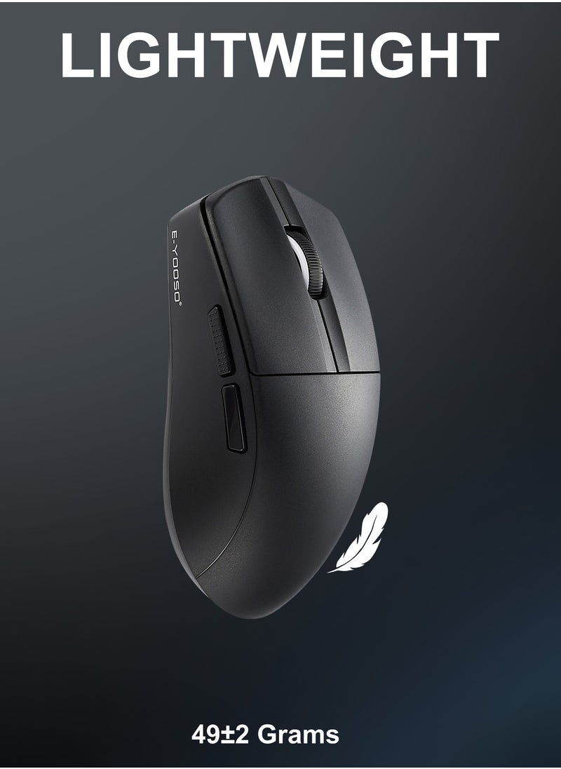 E-YOOSO - X-44 PRO 4K Wireless Gaming Mouse, 49g Superlight, Bluetooth 5.1/2.4G/Wired, 26,000 DPI, 5 Programmable Buttons, 150 Hr Rechargeable Battery, Software Support for PC, Mac, Black - Image 1