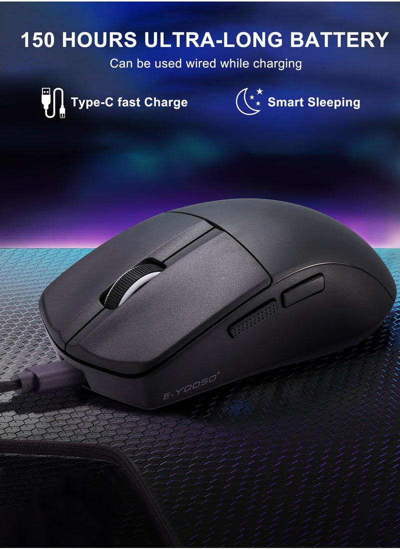 E-YOOSO - X-44 PRO 4K Wireless Gaming Mouse, 49g Superlight, Bluetooth 5.1/2.4G/Wired, 26,000 DPI, 5 Programmable Buttons, 150 Hr Rechargeable Battery, Software Support for PC, Mac, Black - Image 1