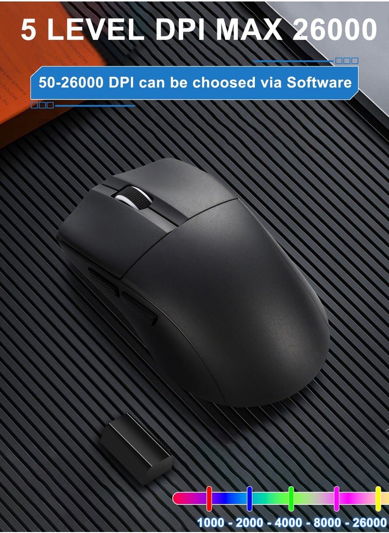 E-YOOSO - X-44 PRO 4K Wireless Gaming Mouse, 49g Superlight, Bluetooth 5.1/2.4G/Wired, 26,000 DPI, 5 Programmable Buttons, 150 Hr Rechargeable Battery, Software Support for PC, Mac, Black - Image 1