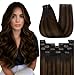 YoungSee Balayage Clip in Hair Extensions Dark Brown Human Hair Clip in Extensions Balayage Dark Brown Mix Medium Brown Hair Extension Clip ins Short Hair 85G 7Pcs 12Inch - Image 2
