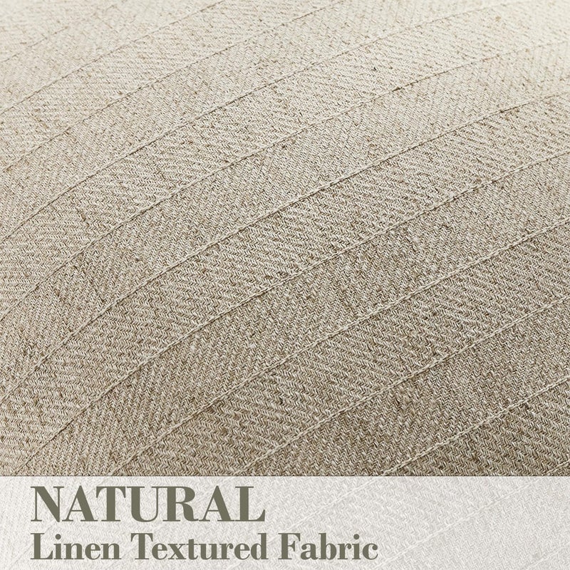 DEZENE 20x20 Linen Pillow Covers Natural Beige Pack of 2 Farmhouse Boho Neutral Accents Striped Textured Square Decorative Throw Pillow Cases for Living Room Couch Bed Home Decor - Image 2