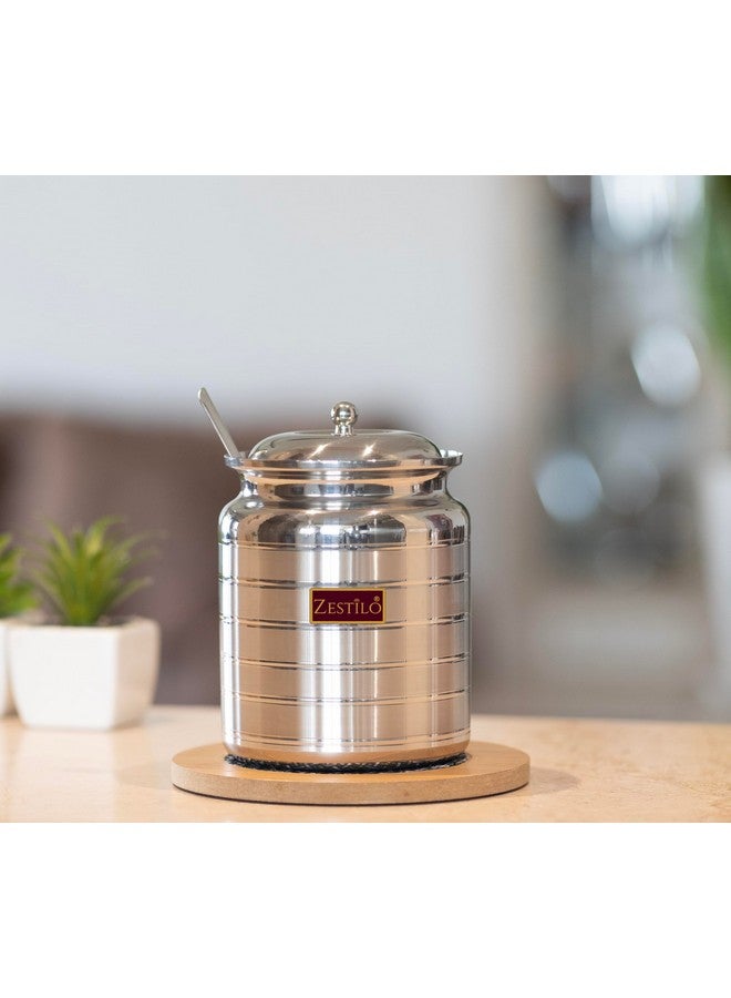 ZESTILO Oil Dispenser, Ghee Pot, Ghee Container, Oil Pot, Ghee Pot with Spoon, Platinum Finish (750 ml) - Image 1