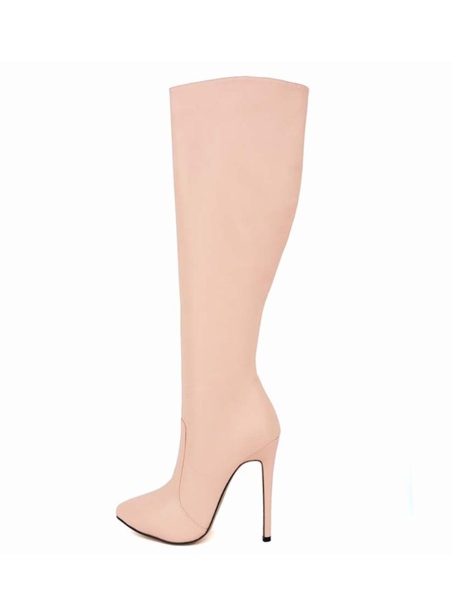 Loquat New autumn and winter style slimming knee-high stiletto heel boots the heel height 10 cm and the shaft length 50 cm Pink  - Image 2