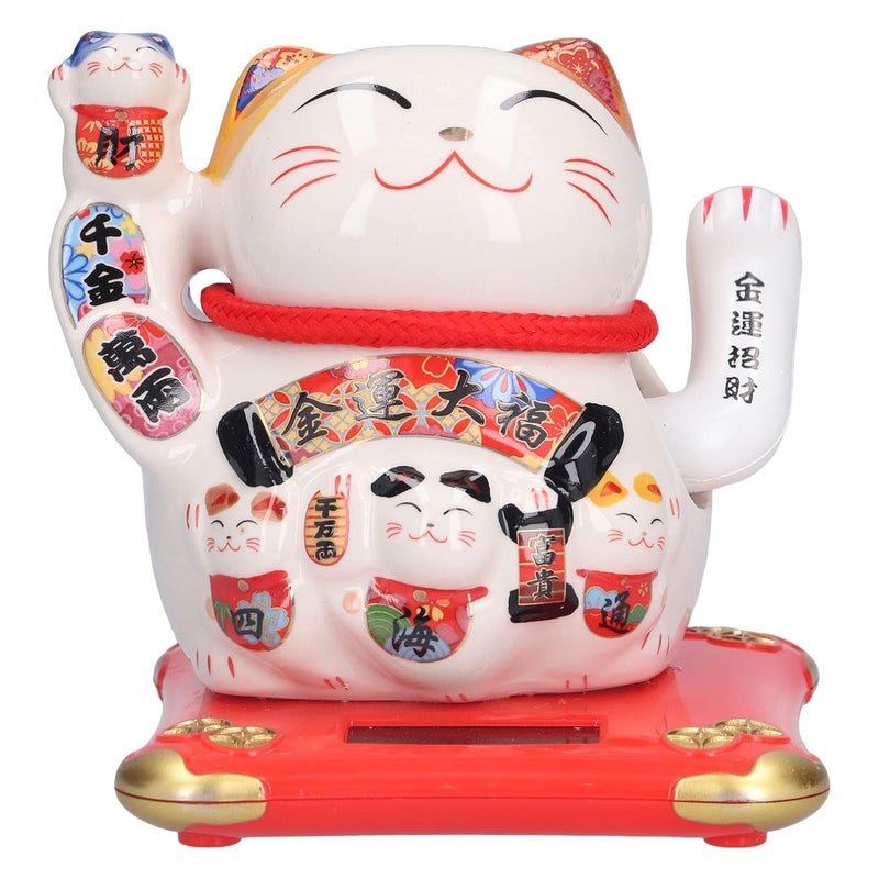 woobles Maneki Neko Lucky Cat, Waving Arm for Fortune Money and Good Luck, Fengshui Lucky Cat for Home Display/Car Decor(White)(Golden Fortune)-Golden,white - Image 1
