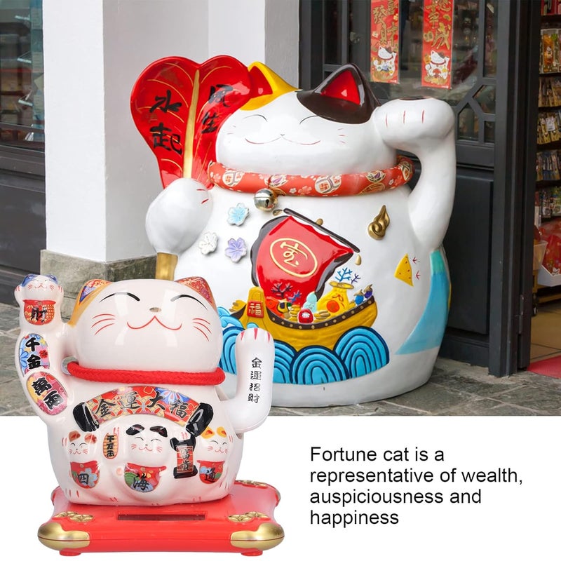 woobles Maneki Neko Lucky Cat, Waving Arm for Fortune Money and Good Luck, Fengshui Lucky Cat for Home Display/Car Decor(White)(Golden Fortune)-Golden,white - Image 5