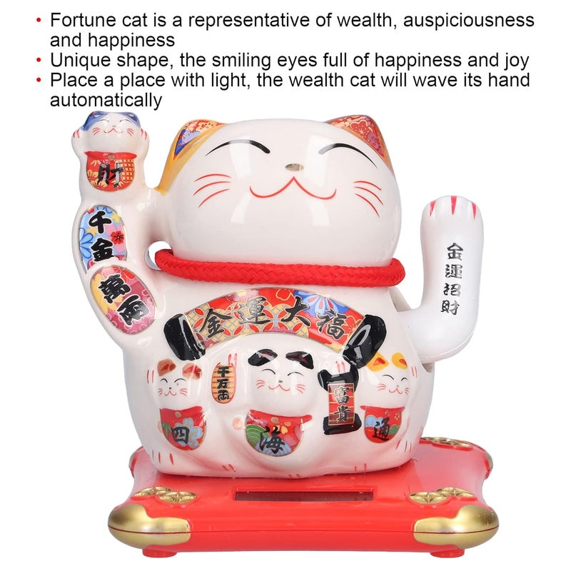 woobles Maneki Neko Lucky Cat, Waving Arm for Fortune Money and Good Luck, Fengshui Lucky Cat for Home Display/Car Decor(White)(Golden Fortune)-Golden,white - Image 2