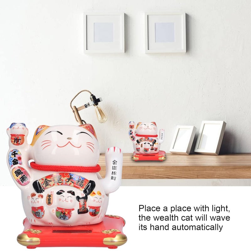 woobles Maneki Neko Lucky Cat, Waving Arm for Fortune Money and Good Luck, Fengshui Lucky Cat for Home Display/Car Decor(White)(Golden Fortune)-Golden,white - Image 4