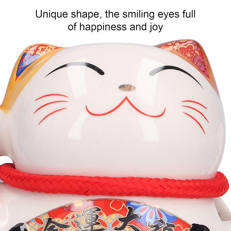 woobles Maneki Neko Lucky Cat, Waving Arm for Fortune Money and Good Luck, Fengshui Lucky Cat for Home Display/Car Decor(White)(Golden Fortune)-Golden,white - Image 3